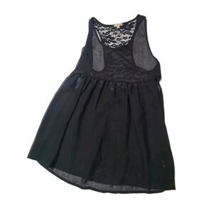 Lily White Women's Black Lace Racerback Sheer‎ Chiffon Tank Top Blouse Size XS